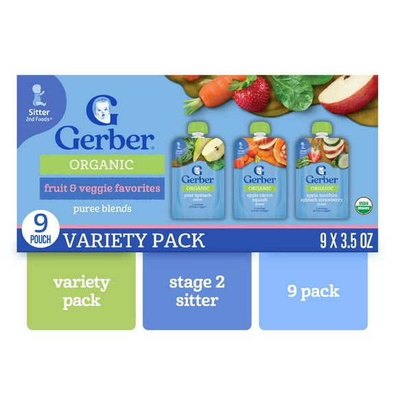 Gerber 2nd Foods Organic for Baby, Fruit & Veggie Variety Pack, 3.5 oz Pouch (9 Pack)