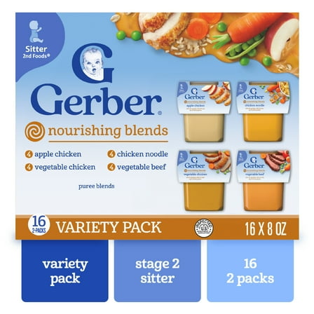 Gerber 2nd Foods Hearty Dinners Puree Favorites Baby Food, Variety Pack, 4 oz Tub (32 Pack)