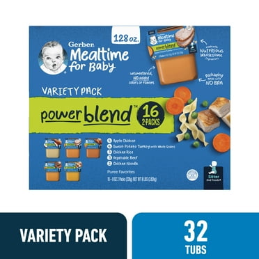 Gerber Stage 2 Baby Food, Hearty Dinners Puree Variety Pack, 4 oz Tub (32 Pack)