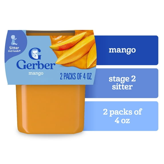 Gerber Stage 2 Baby Food, Mango Puree Tub, Baby Puree, 2PK 8 oz