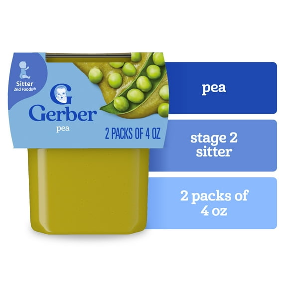 Gerber 2nd Foods Natural for Baby Baby Food, Pea, 4 oz Tubs (2 Pack)