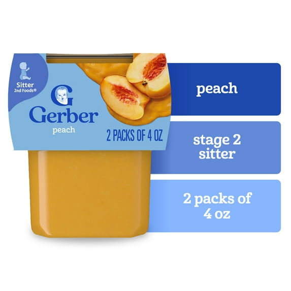 Gerber 2nd Foods Natural for Baby Baby Food, Peach, 4 oz Tubs (16 Pack)