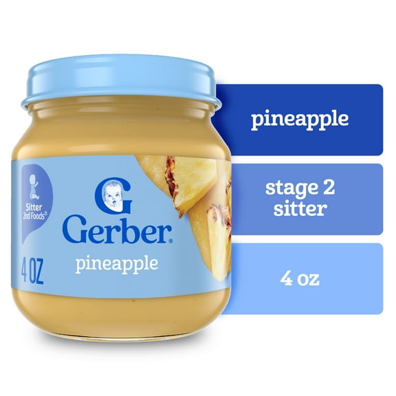 Gerber Stage 2 Baby Food, Pineapple Jar, Fruit Puree, Non-GMO, Baby Puree 4 oz