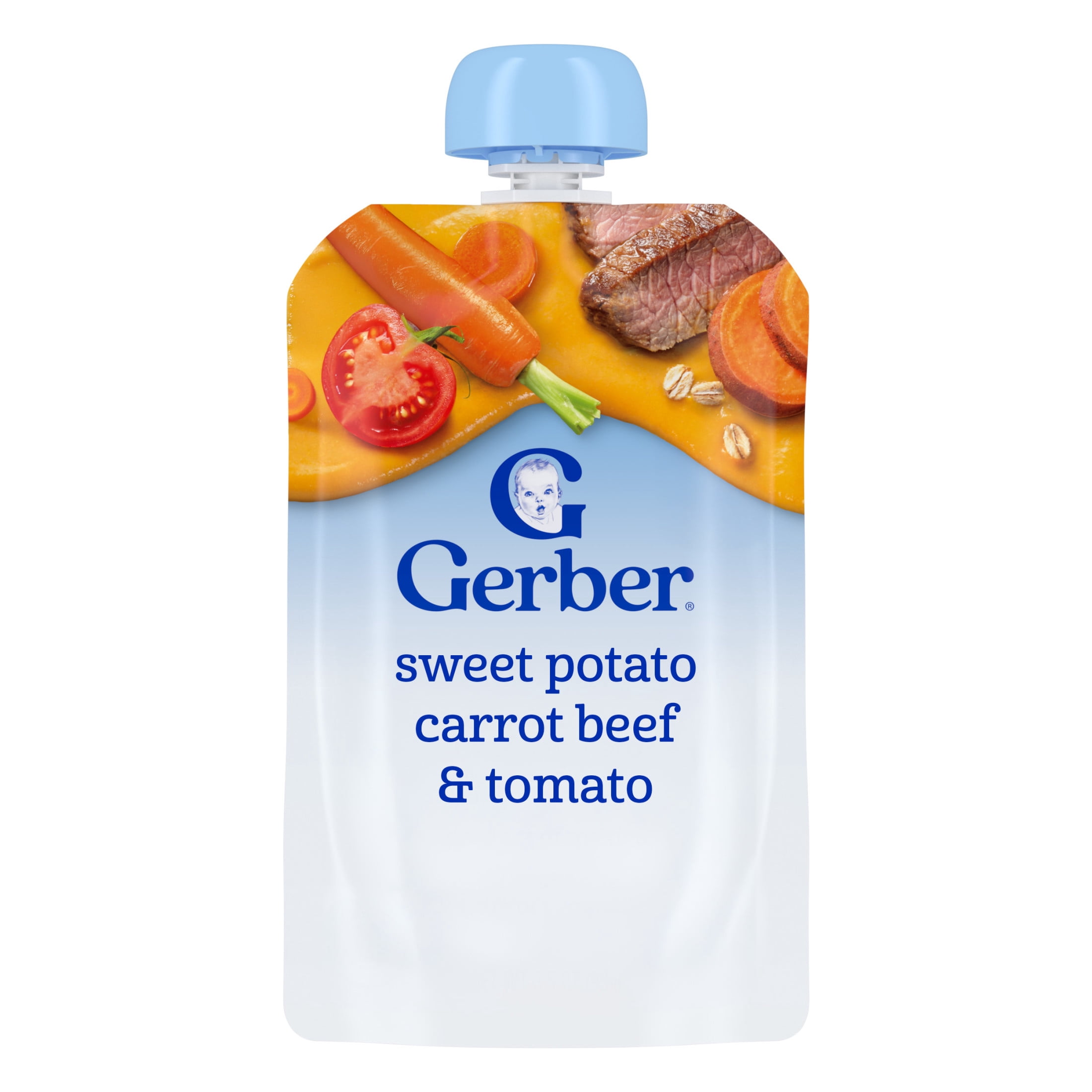 Gerber Stage 2 Baby Food, Sweet Potato Carrot Beef & Tomato, Baby Food Pouches, Puree 3.5 oz