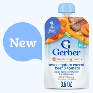 Gerber Stage 2 Baby Food, Sweet Potato Carrot Beef & Tomato, Baby Food Pouches, Puree  3.5 oz