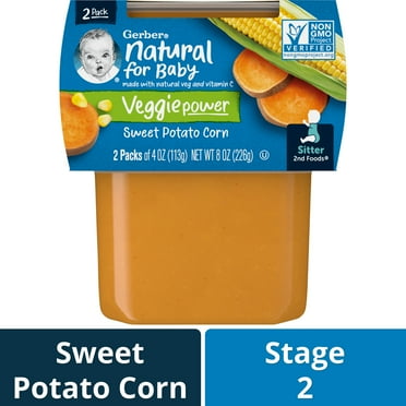 Gerber Stage 2 Baby Food, Sweet Potato Corn, 4 oz Tubs (2 Pack)