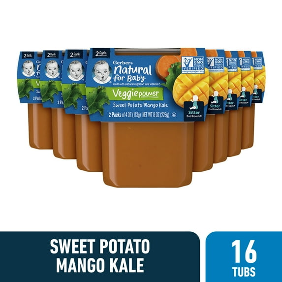 Gerber 2nd Foods, Sweet Potato Mango Kale Baby Food, 4 oz Tubs (16 Pack)
