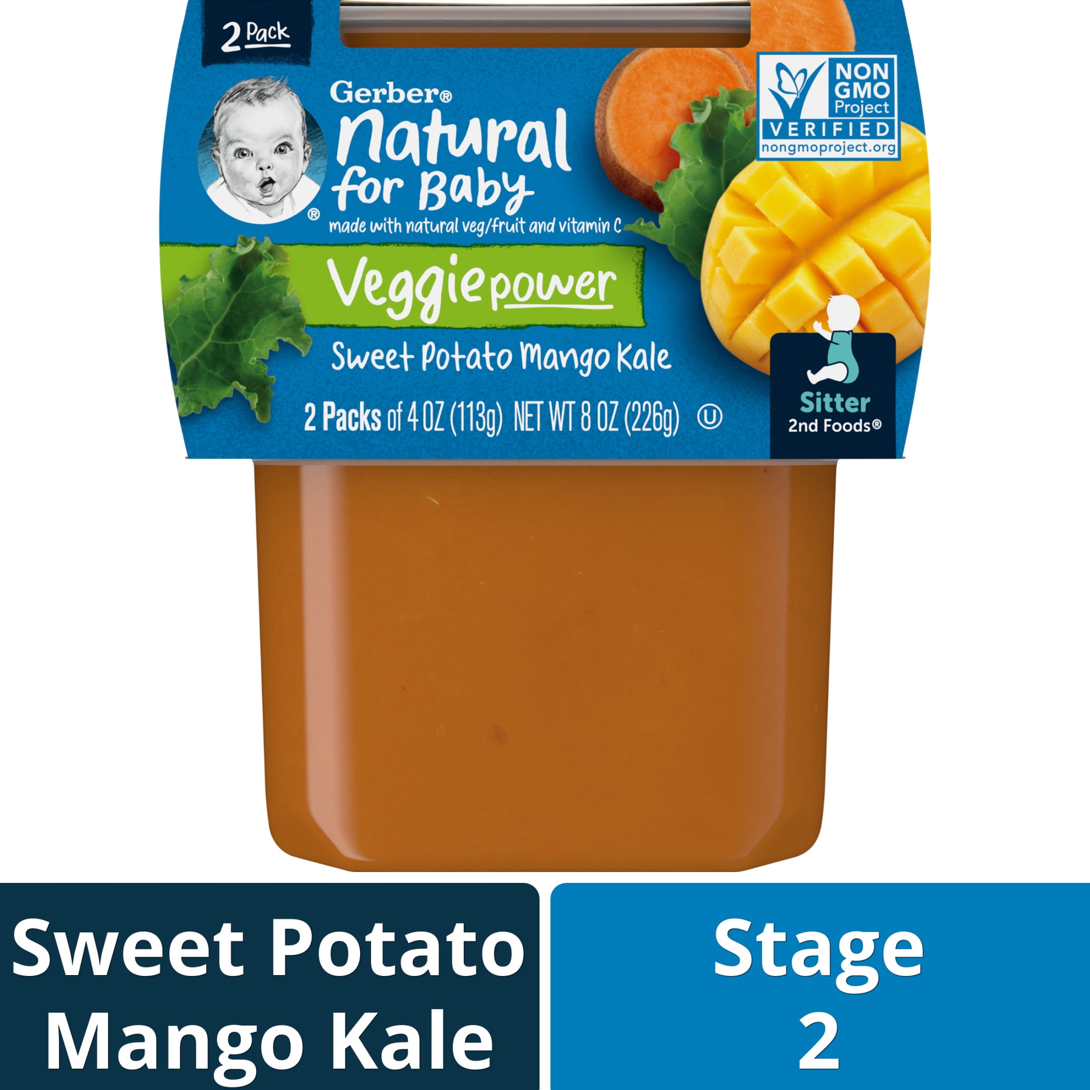 Gerber 2nd Foods, Sweet Potato Mango Kale Baby Food, 4 oz Tubs (16 Pack)