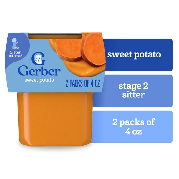 Gerber Stage 2 Baby Food, Sweet Potato Puree Tubs, Baby Puree, 2PK 8 oz