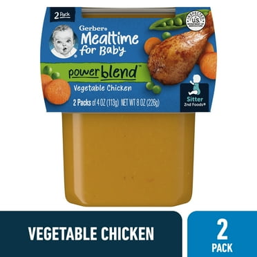 Gerber Stage 2 Baby Food, Vegetable Chicken Dinner Puree, 4 oz Tubs (2 Pack)