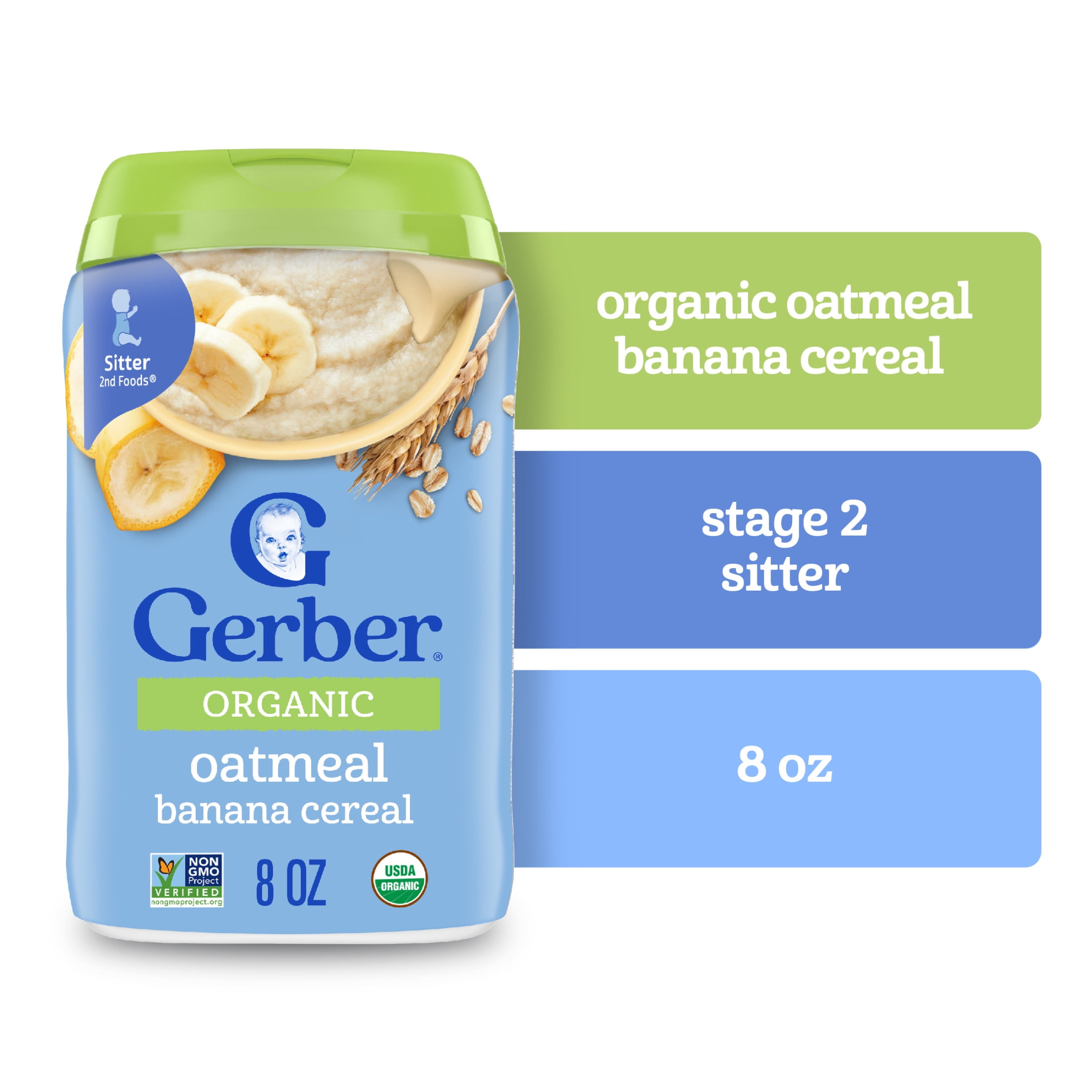 Gerber 2nd Foods Organic for Baby Grain & Grow Oatmeal Baby Cereal, Banana, 8 oz Canister (6 Pack)
