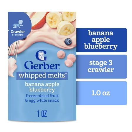 Gerber Stage 3 Baby Food, Banana Blueberry Whipped Melts, 0.85 oz Bag