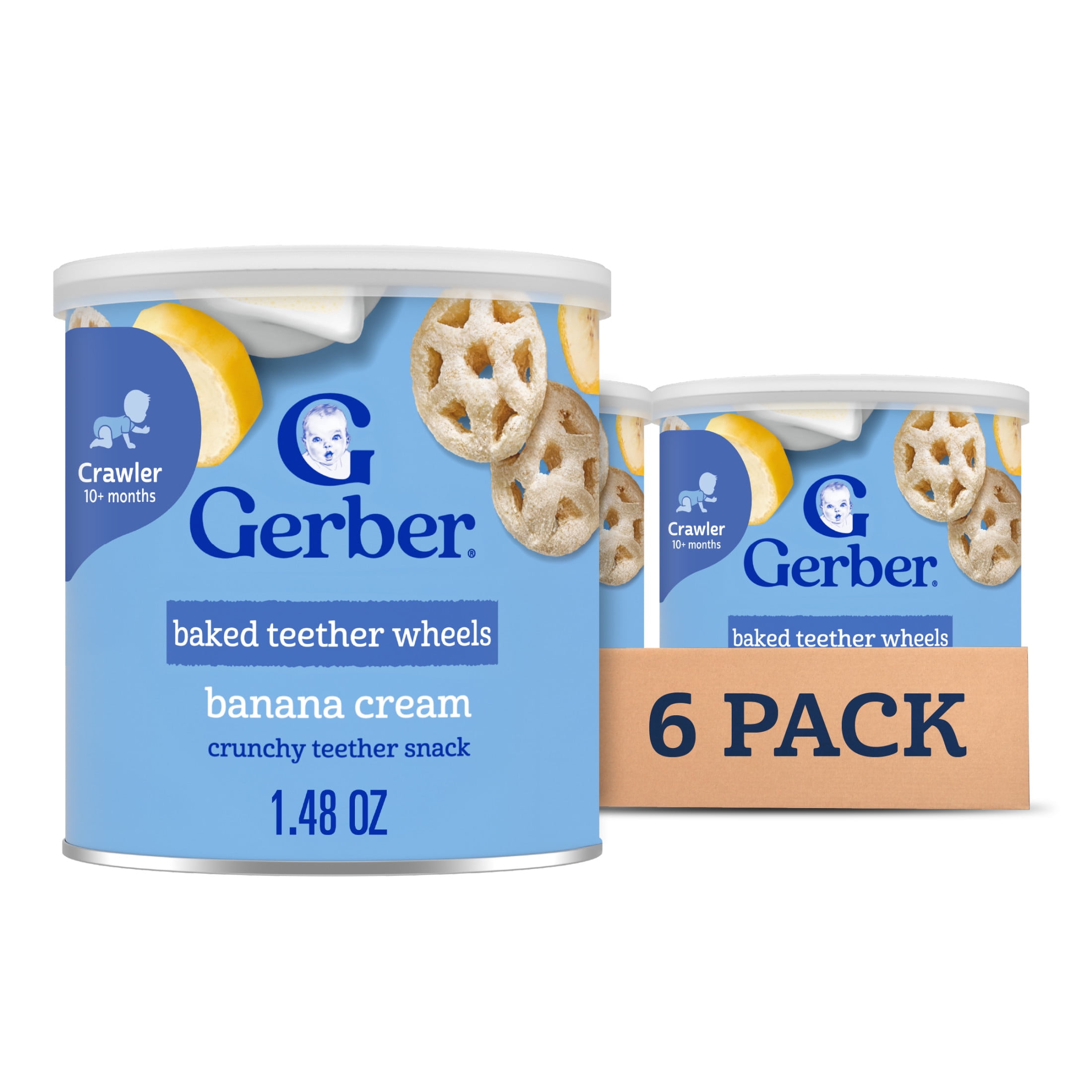 Gerber Snacks for Baby Teether Wheels, Banana Cream, 1.48 oz Canister (6 Pack)