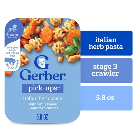 Gerber Stage 3 Baby Food, Italian Herb Pasta, Pick-Ups, Baby Led Feeding 5.8 oz