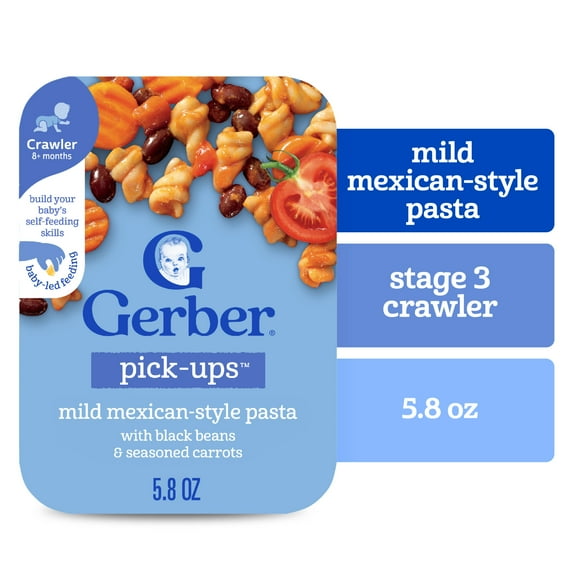 Gerber Stage 3 Baby Food, Mexican-Style Pasta, Pick-Ups, Baby Led Feeding 5.8 oz