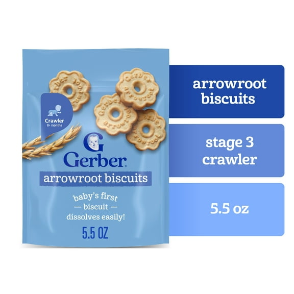 Gerber Snacks for Baby Biscuits, Arrowroot, 5.5 oz Bag