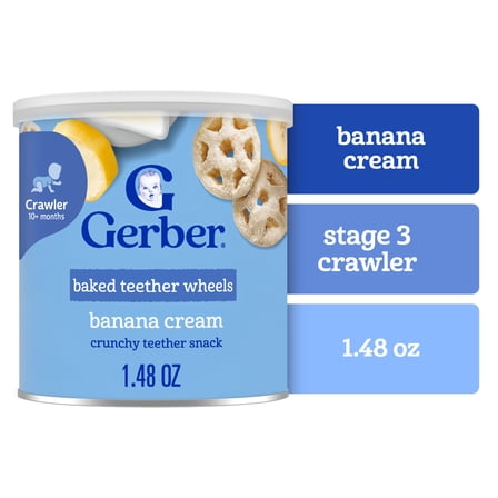 Gerber Snacks for Baby Teether Wheels, Banana Cream, 1.48 oz Canister