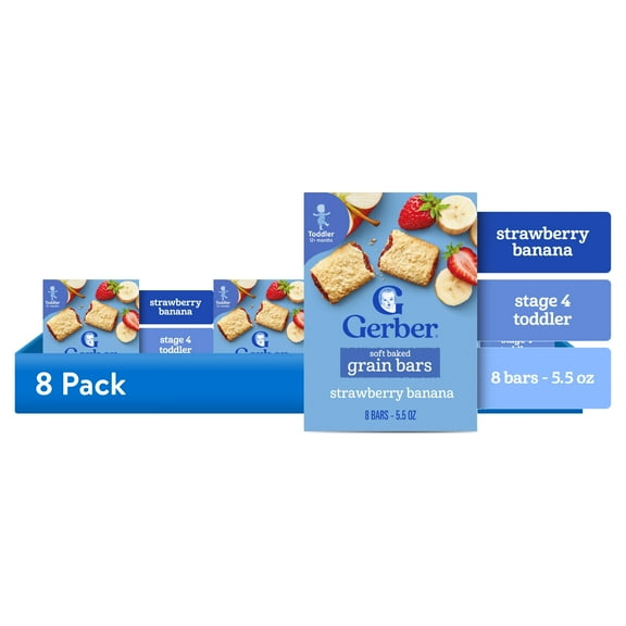 (8 pack) Gerber Toddler Snacks, Soft Baked Grain Bars, Strawberry Banana