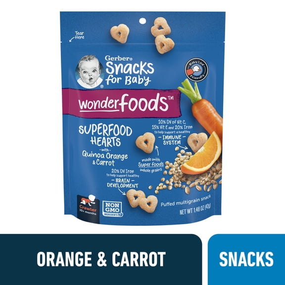 Gerber SuperFoods Hearts Quinoa Orange Carrot Baby Snacks, 1.48 oz Bag