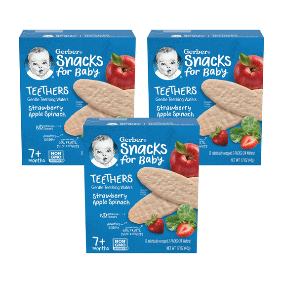 Gerber Teethers Gentle Teething Wafers, Strawberry Apple Spinach - 1.7 OZ, 3 Count