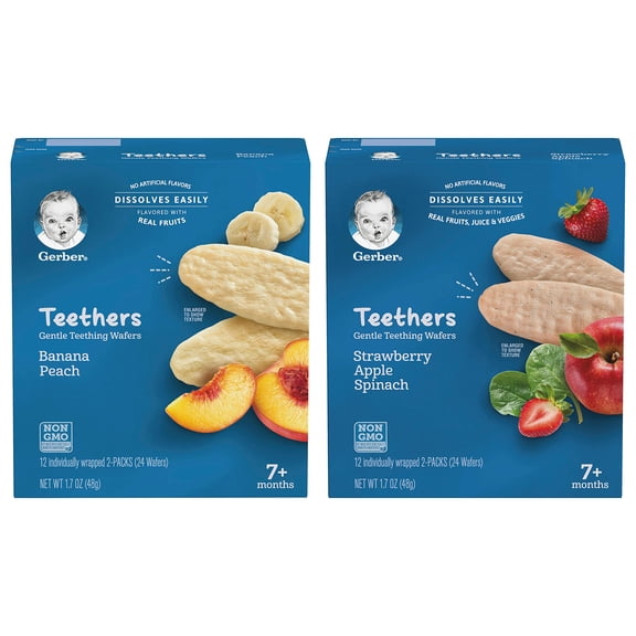 Gerber Teethers VariPk,1 Banana Peach 1 Strawberry Apple Spinach, 2 CT