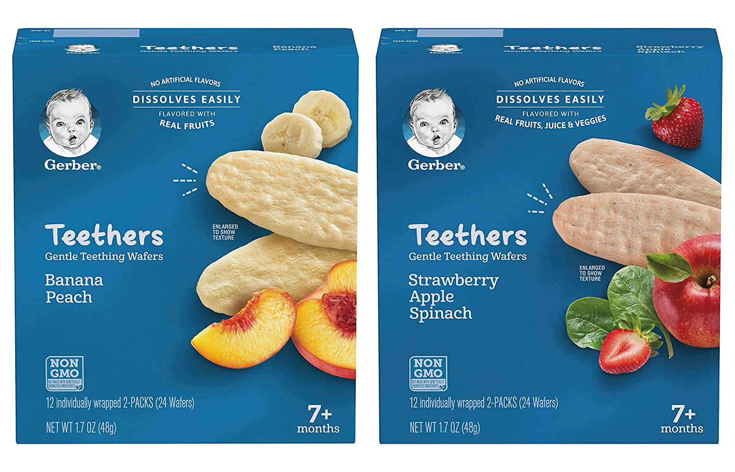 Gerber Teethers VariPk,1 Banana Peach 1 Strawberry Apple Spinach, 2 CT