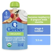 Gerber Organic for Toddler, Yogurt Toddler Food, Banana Raspberry Vanilla, 3.5 oz Pouch