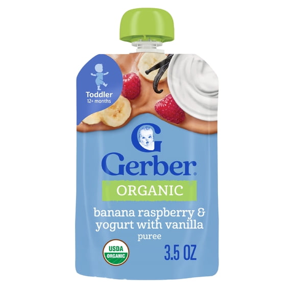Gerber Organic for Toddler, Yogurt Toddler Food, Banana Raspberry Vanilla, 3.5 oz Pouch
