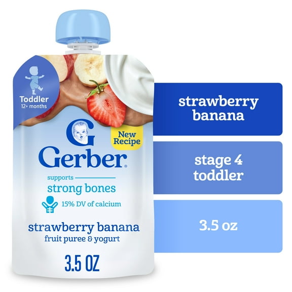 Gerber Toddler Food, Strawberry Banana, Fruit Puree and Yogurt Pouch. No Added Sweeteners 3.5 oz
