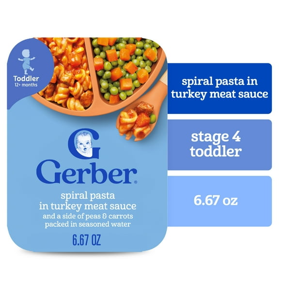 Gerber Toddler Baby Food, Spiral Pasta in Turkey Meat Sauce with Green & Yellow Beans, 6.67 oz Tray