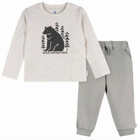 Gerber Toddler Boy Top & Jogger Light Grey 2-Pack Set, Sizes 2-5T