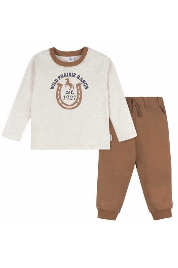 Toddler Boy Top & Jogger Oatmeal Heather 2-Pack Set, Sizes 2-5T