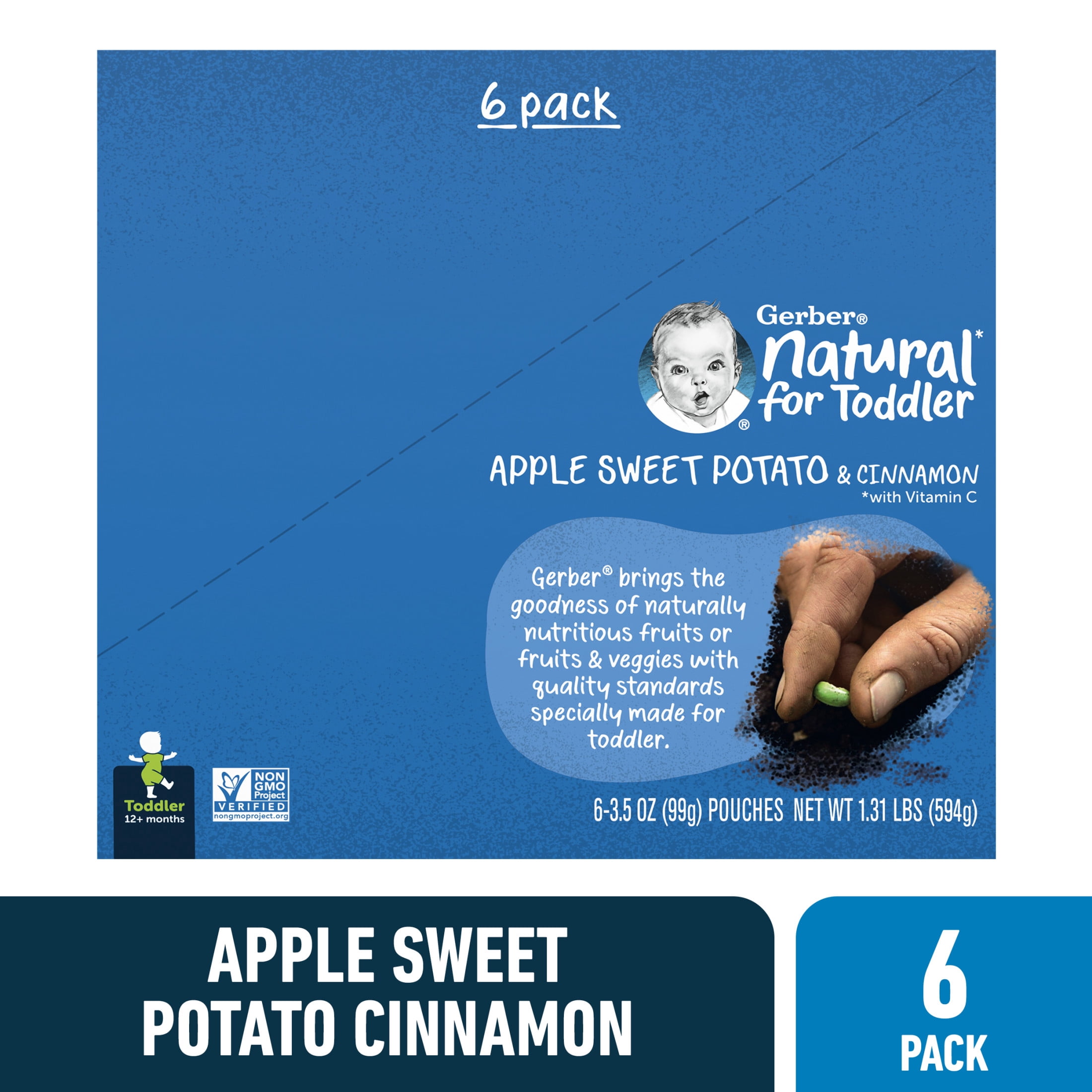 Gerber Toddler Food, Apple Sweet Potato with Cinnamon, 3.5 oz Pouches (6 Pack)