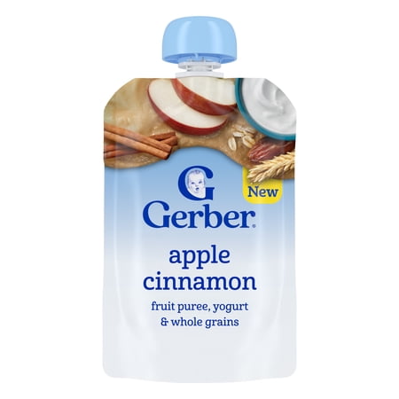 Gerber Toddler Food, Apple Cinnamon, Fruit Puree, Yogurt & Whole Grains Pouches 3.5 oz