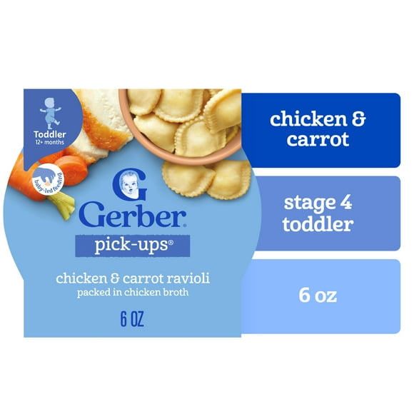 Gerber Toddler Food, Chicken & Carrot Ravioli Pasta Pick Ups, 6 Oz Tray