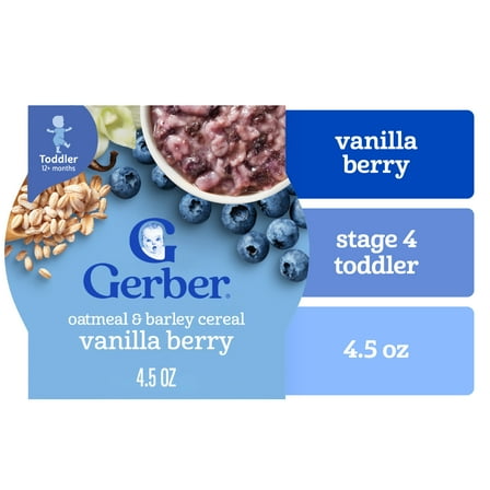 Gerber Toddler Food, Oatmeal and Barley Vanilla Berry Cereal, Toddler Oatmeal 4.5 oz