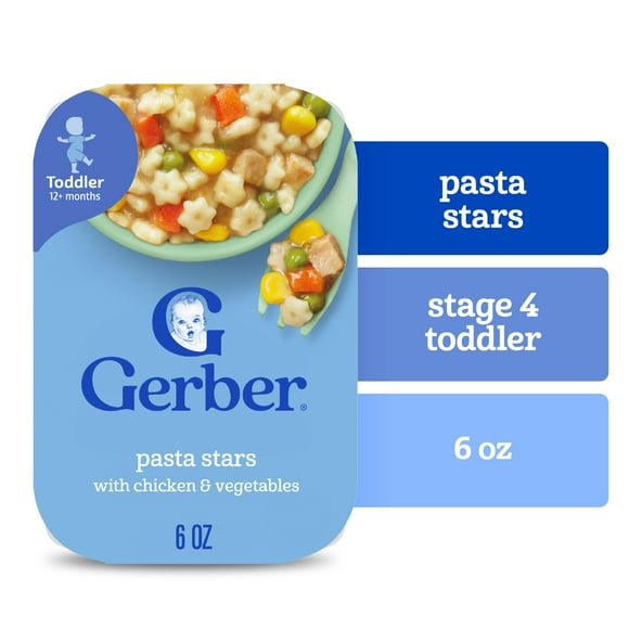 Gerber Toddler Food, Pasta Stars with Chicken and Vegetables Meal, 6 oz Tray