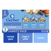 Gerber Toddler Food Snack, Fruit and Veggie Smoothie Puree Variety Pack, 3.5 oz Pouches (9 Pack)​