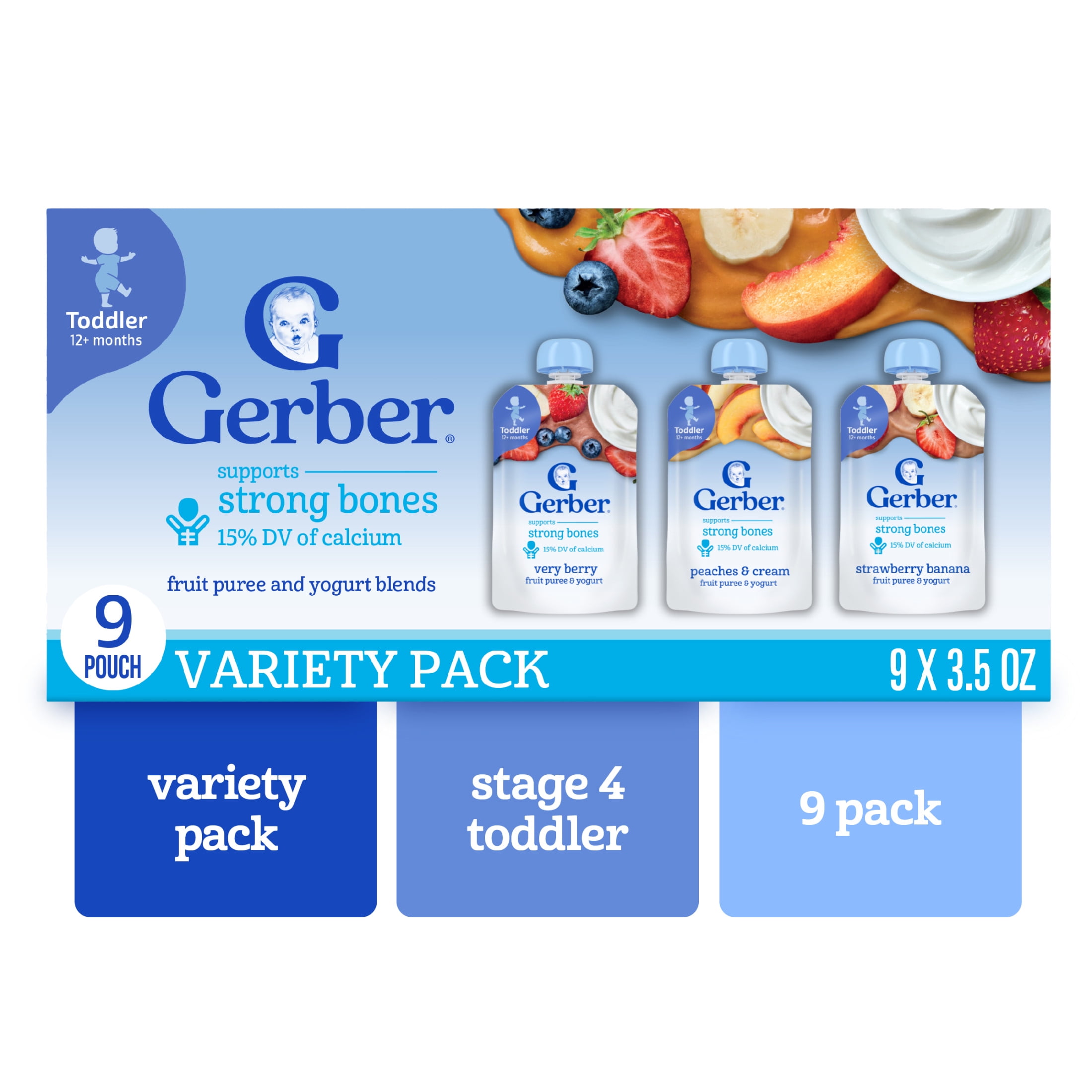 Gerber Fruit & Yogurt, Toddler Food Variety Pack, 3.5 oz Pouches (9 Pack)