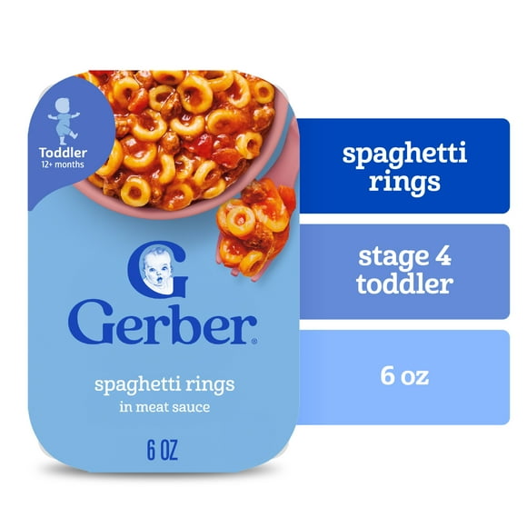 Gerber Toddler Food for Baby, Spaghetti Rings in Meat Sauce Toddler Food, 6 oz Tray