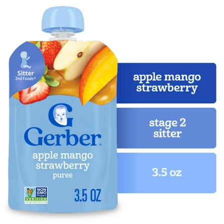 Gerber Stage 2 Baby Food, Apple Mango Strawberry, Puree Baby Pouches
