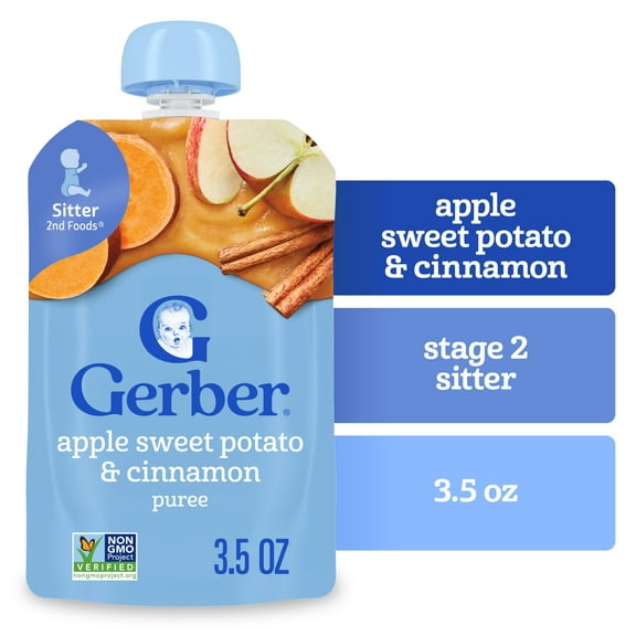 Gerber Stage 2 Baby Food, Apple Sweet Potato Cinnamon Puree Pouch 3.5 oz