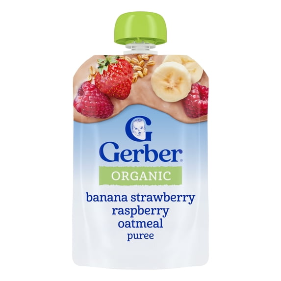 Gerber Toddler Foods, Organic Banana Strawberry Raspberry Mixed Grain, 3.5 oz Pouch