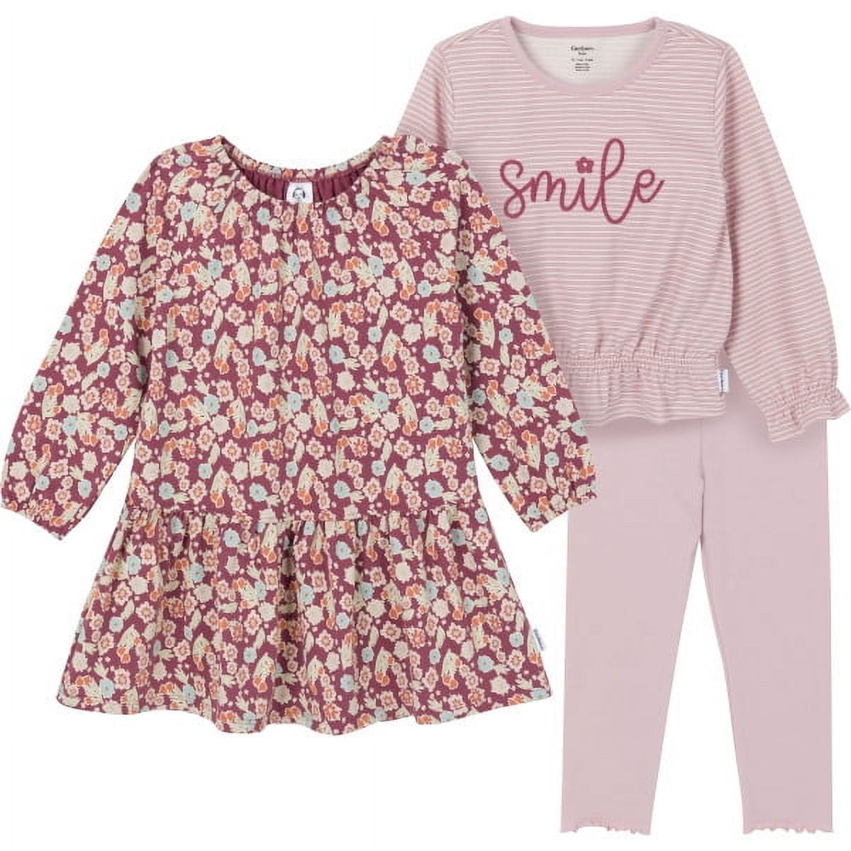 Gerber Toddler Girl Dress, Top and Legging Set, 3-Piece, Sizes 2T-5T