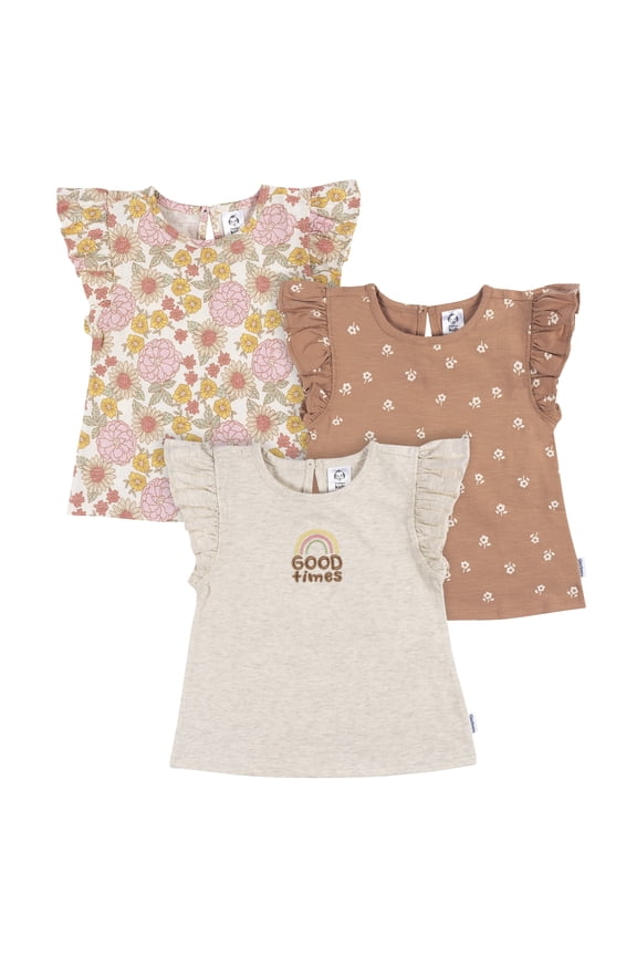 Toddler Girl Ruffle Sleeves T-Shirt, 3-Pack, Sizes 12 Months - 5T