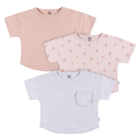 Gerber Toddler Girl Ruffle Sleeves T-Shirt, 3-Pack, Sizes 12 Months - 5T