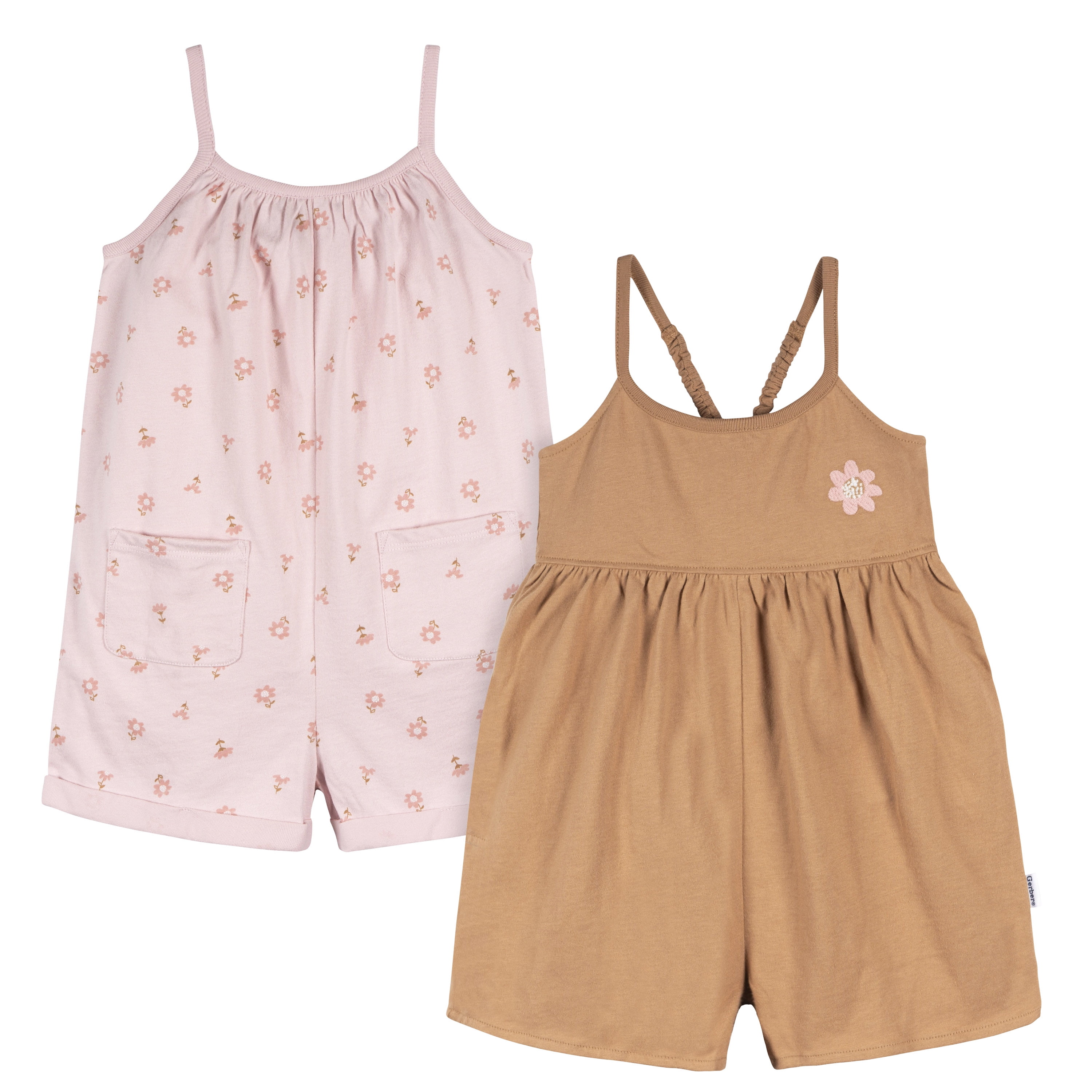 Gerber Toddler Girl Sleeveless Rompers, 2-Pack, Sizes 12 Months - 5T ...