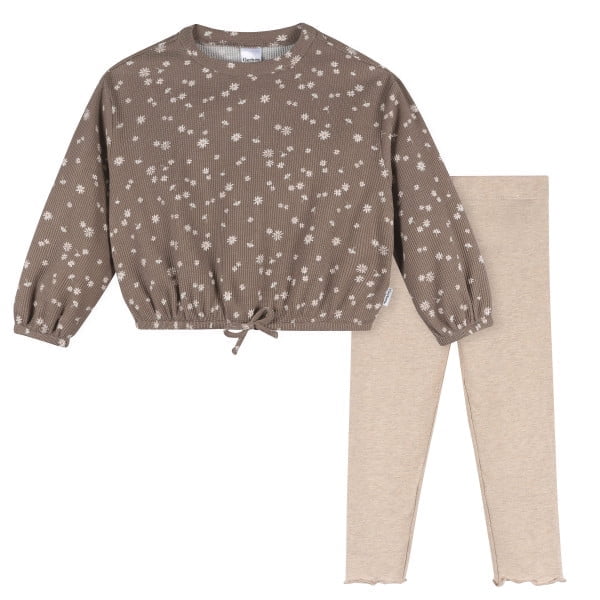 Gerber Toddler Girl Top & Leggings Brown Daisies 2-Pack Set, Sizes 2-5T