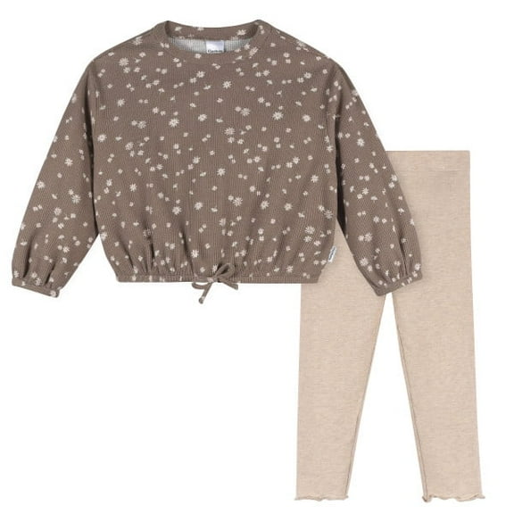 Gerber Toddler Girl Top & Leggings Brown Daisies 2-Pack Set, Sizes 2-5T
