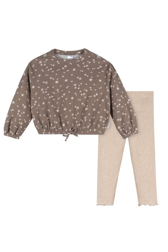 Toddler Girl Top & Leggings Brown Daisies 2-Pack Set, Sizes 2-5T